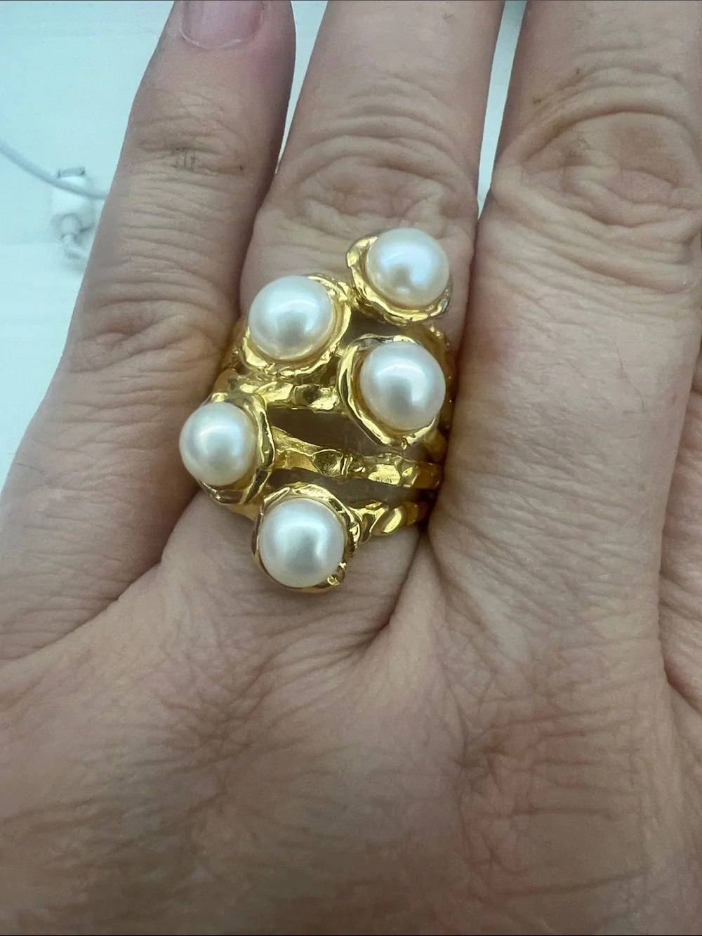 Gold freshwater Pearl Cluster Ring - White freshwater Pearls